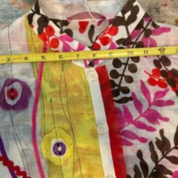 Anathea By PARAKIAN Colorful Button-Up Shirt 100% RAMIE SZ 44 made in Italy - Picture 9 of 10